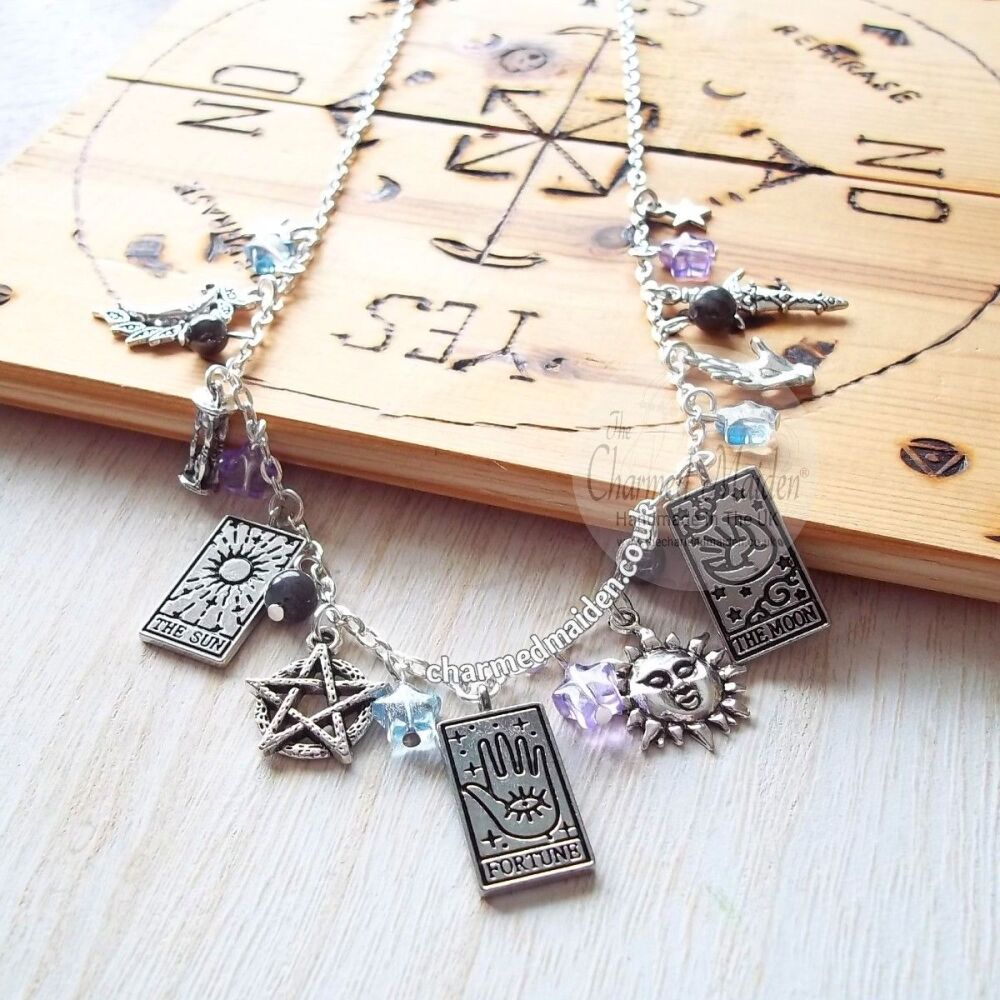 Fortune Teller Tarot Cards Stars & Crystals Necklace