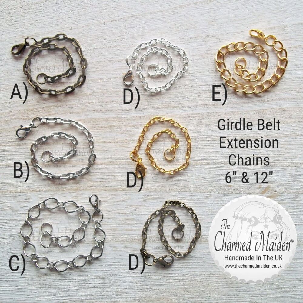 Girdle Belt Extension Chains in Bronze Silver & Gold, 6 & 12 Inch Lengths