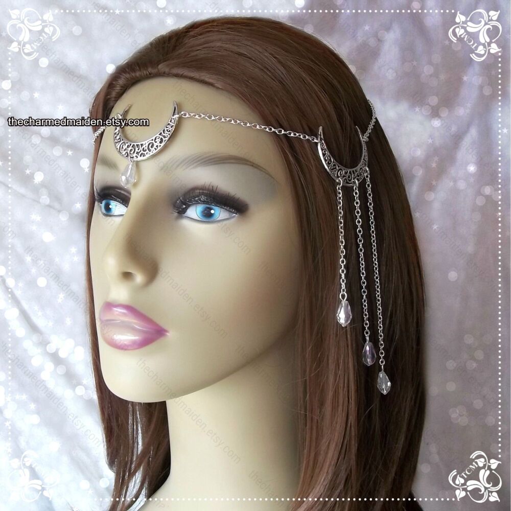 Crystal Triple Moon Headdress, Silver Gold or Bronze