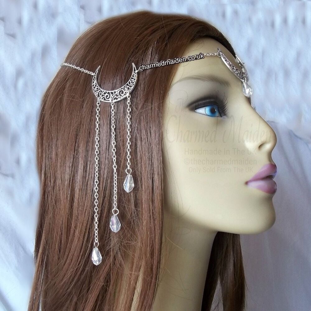 Crystal Triple Moon Headdress, Silver Gold or Bronze