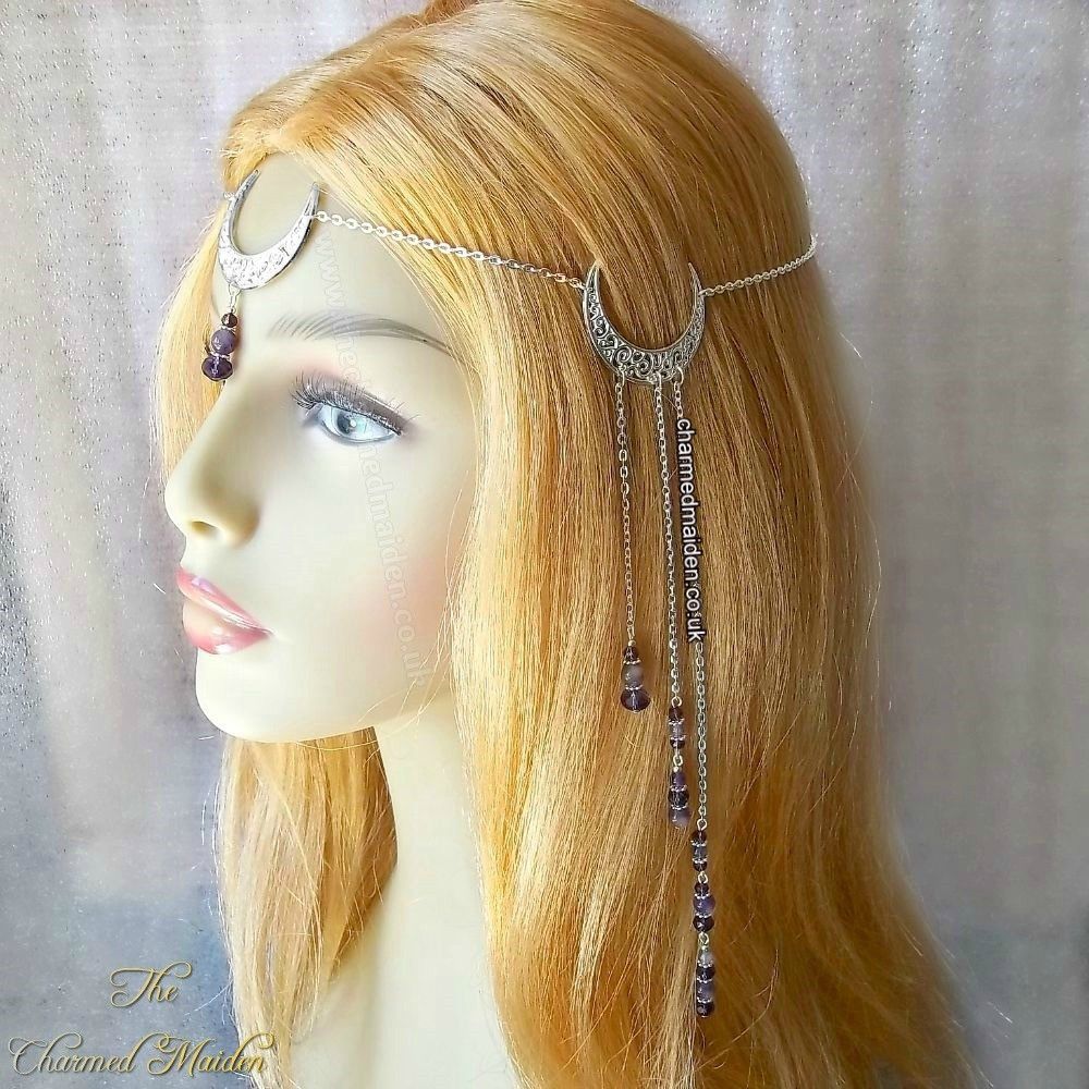 Amethyst Triple Moon Goddess Headdress,