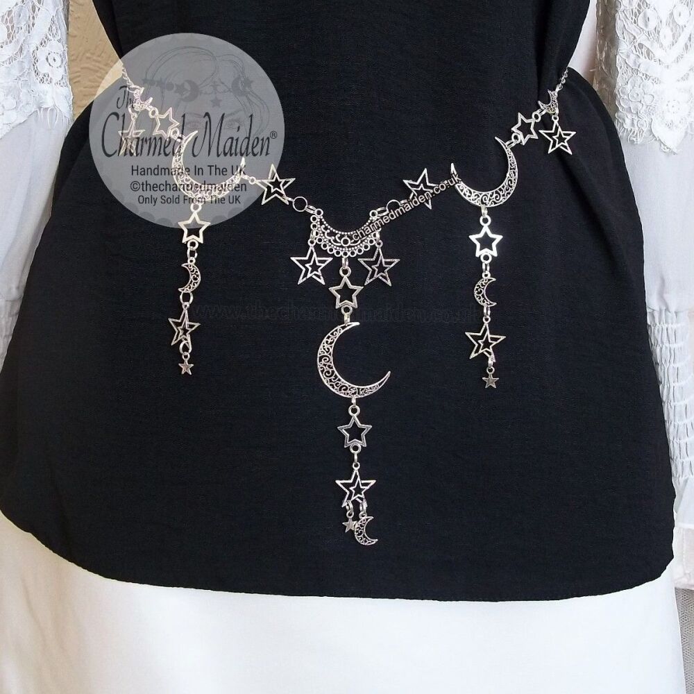 Moon & Stars Silver Belt, 18 Adjustable Sizes