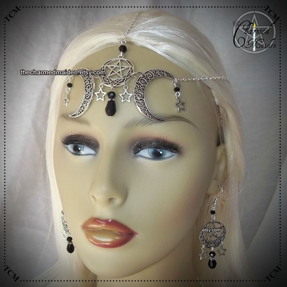 Celtic Pentagram Moon & Stars Wicca Headpiece