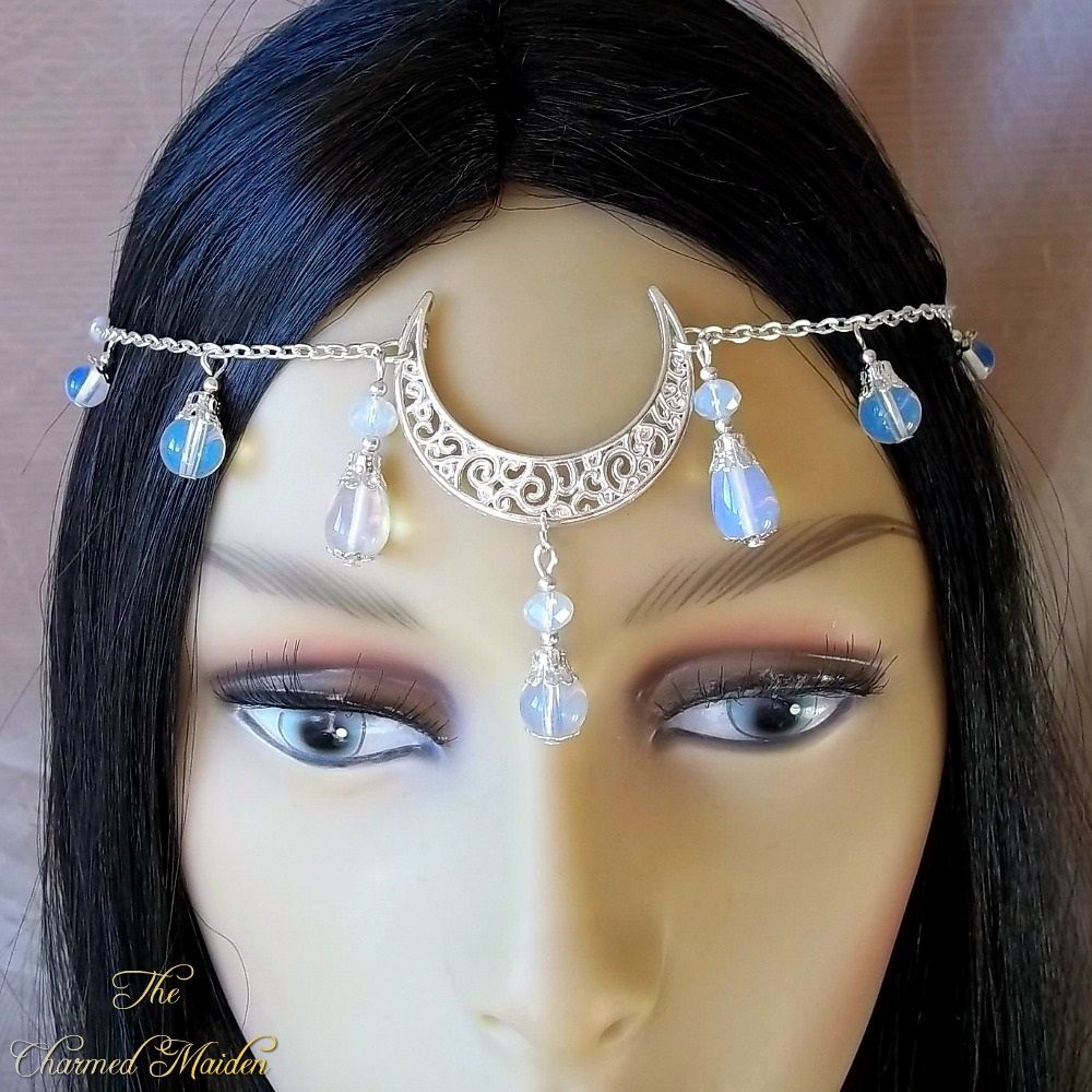 Opalite Moonstone Silver Moon Headdress