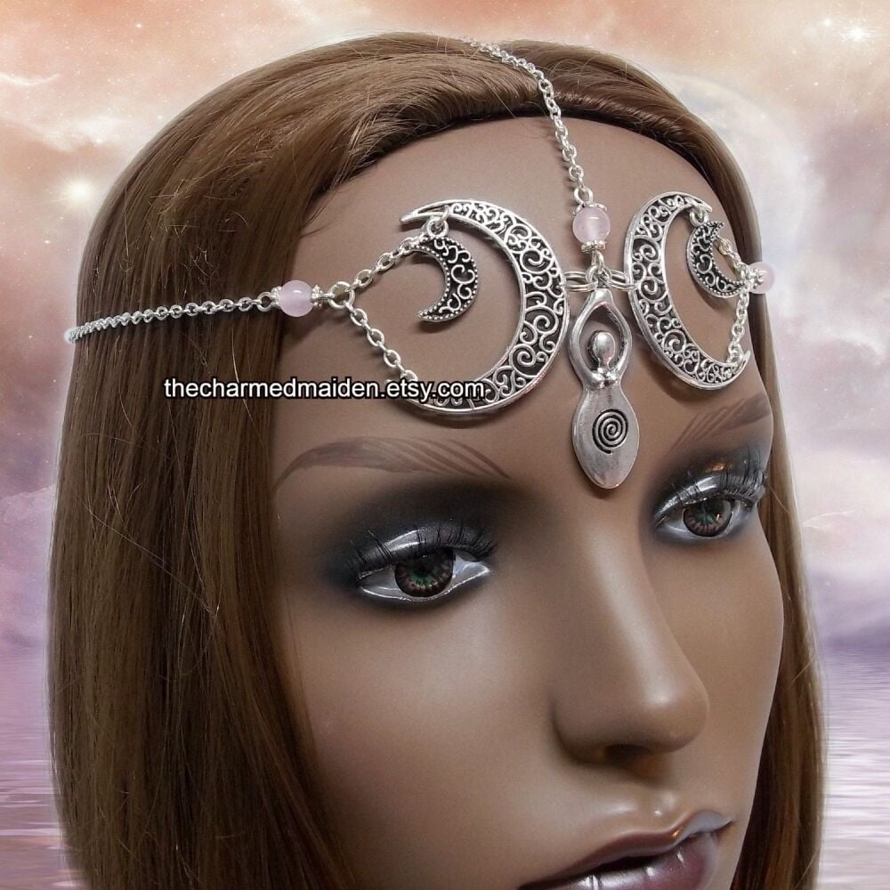 Rose Quartz Moon Goddess Wiccan Head Chain