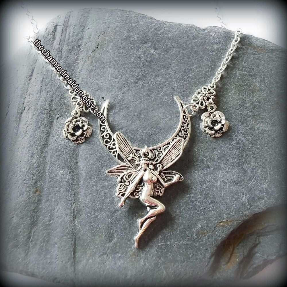 Fairy Moon & Flower Necklace