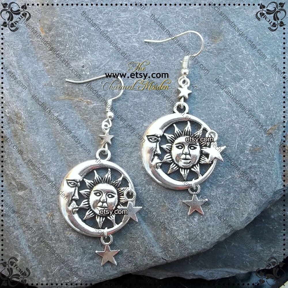 Amuleto Celeste Collana Con Ciondolo Sole Luna E Stelle – Argento 925 Artigianale Dalla Thailandia, Aeravida