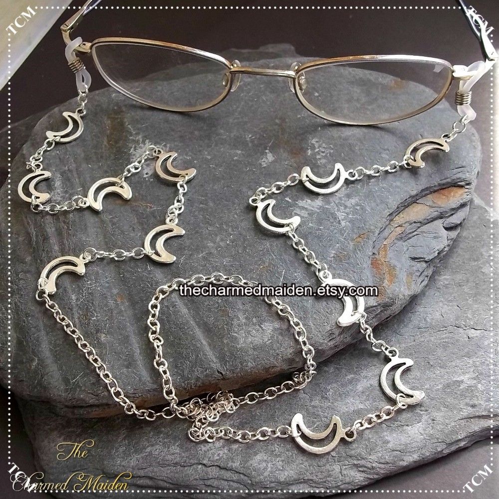 Silver Crescent Moon Glasses Chain