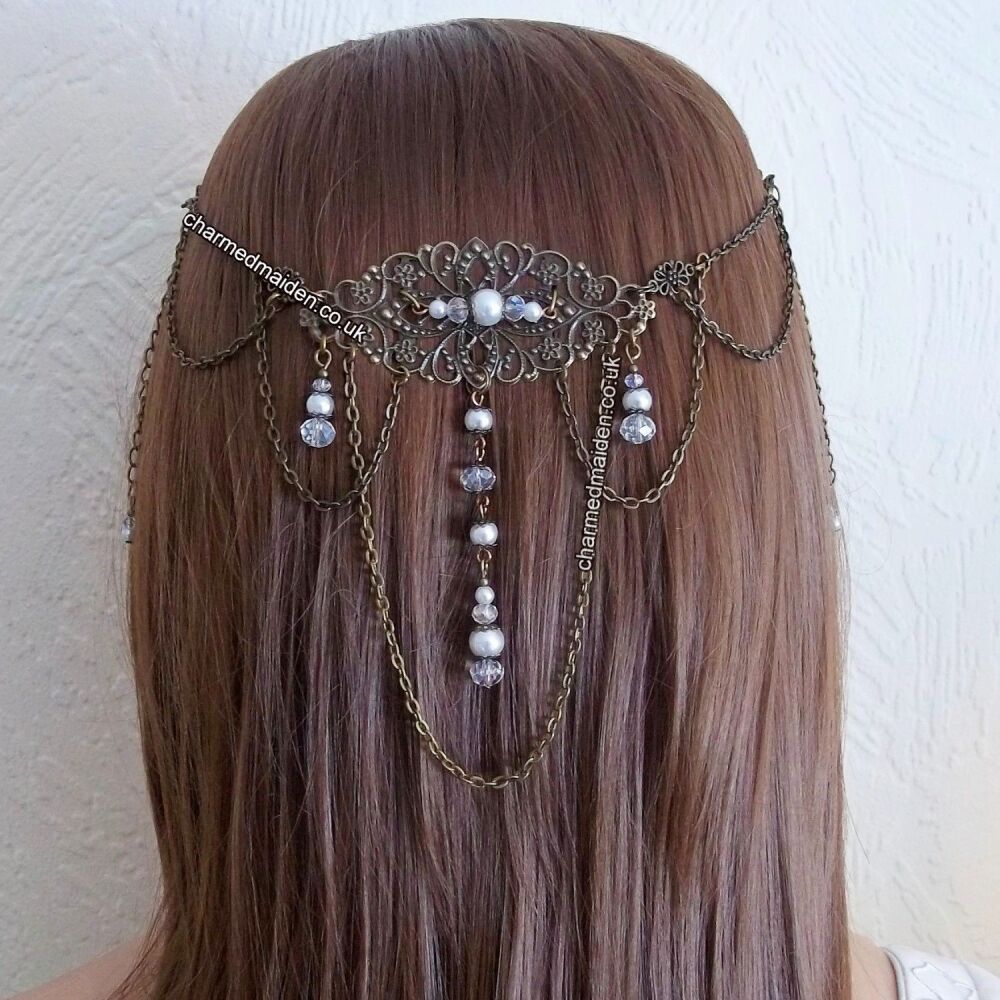 Crystal Pearl Renaissance Wedding Medieval Headpiece