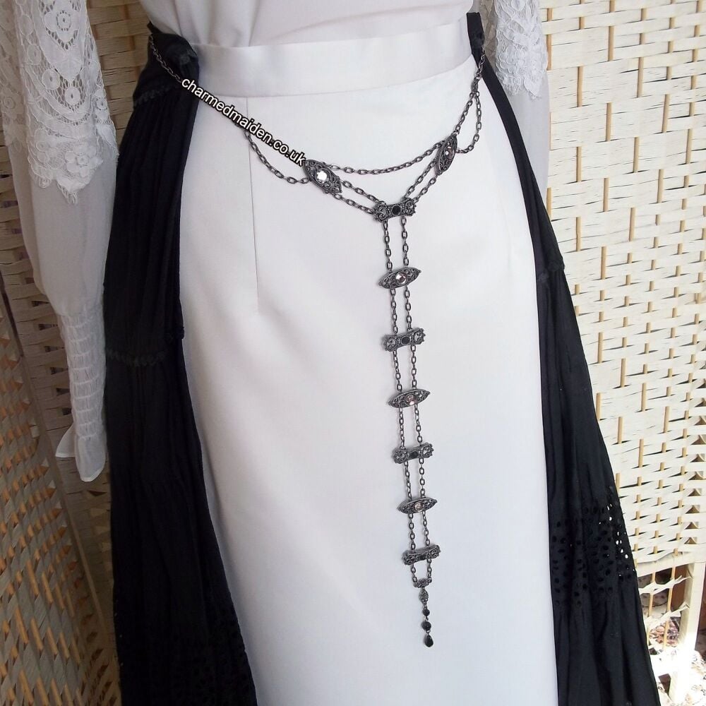 Gothic Medieval Gunmetal Rhinestone Girdle Belt