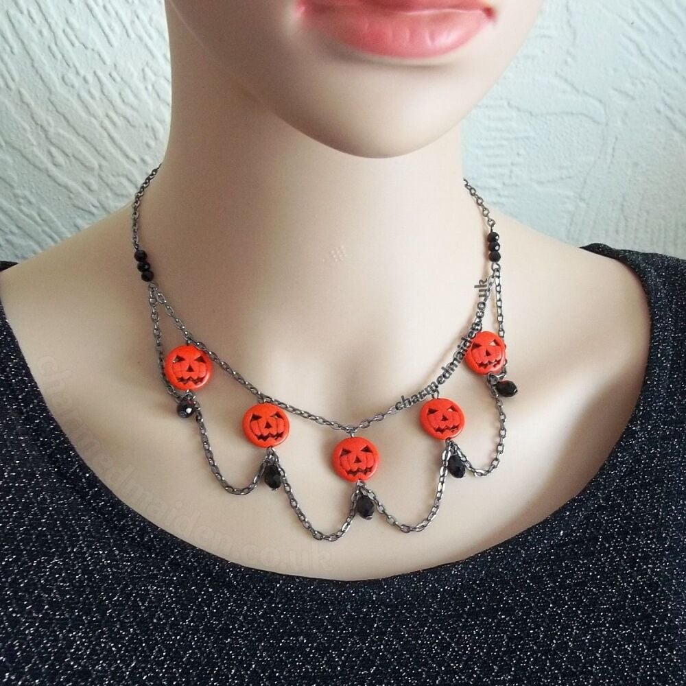 Halloween Pumpkin Choker Necklace & Earrings Set