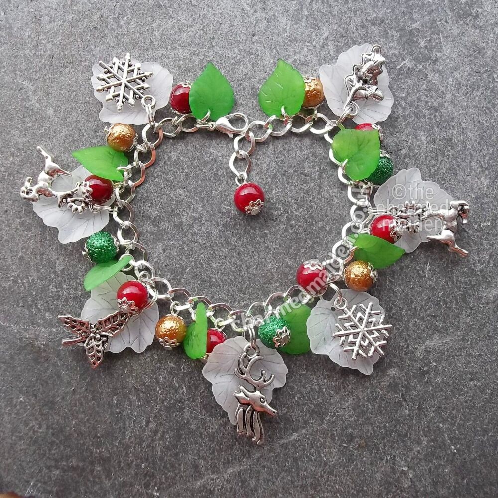 Winter Leaves Forest Stag Charm Bracelet