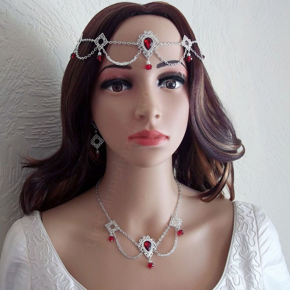 Red necklace and earrings on sale