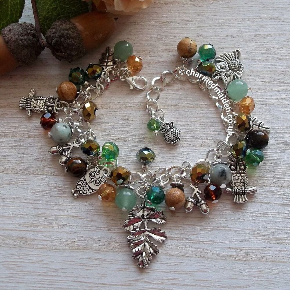 Owl Charm Bracelet with Gemstone Beads