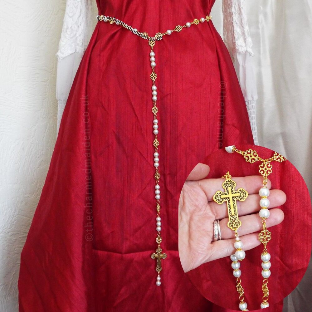 Pearl and Cross Girdle Belt in Gold