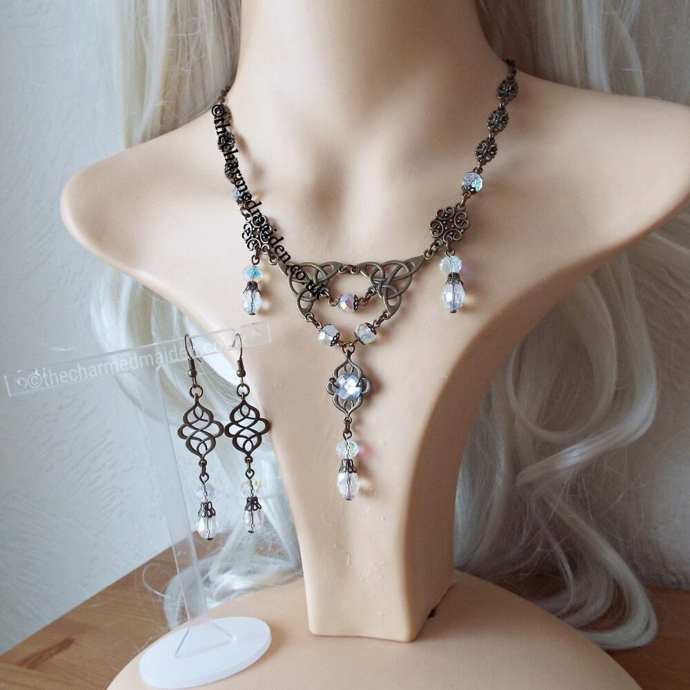 Renaissance Crystal Celtic Elven Necklace and Earrings