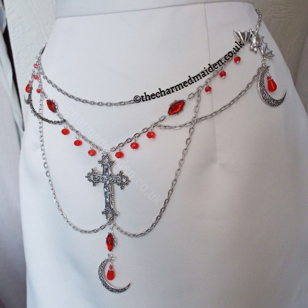 Bat Moon Goth Cross Chain Belt