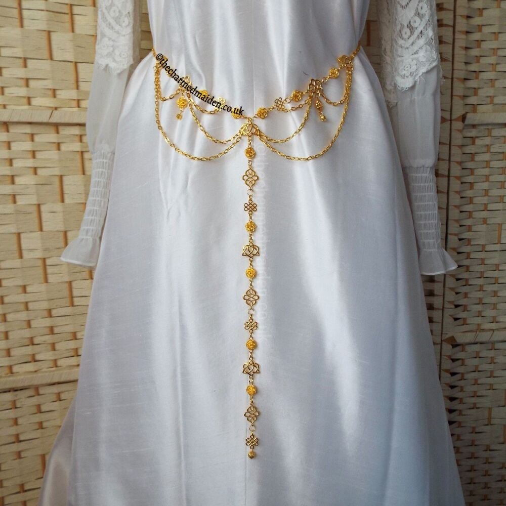 Renaissance Girdle Belt with Celtic Gold Hearts and Flowers