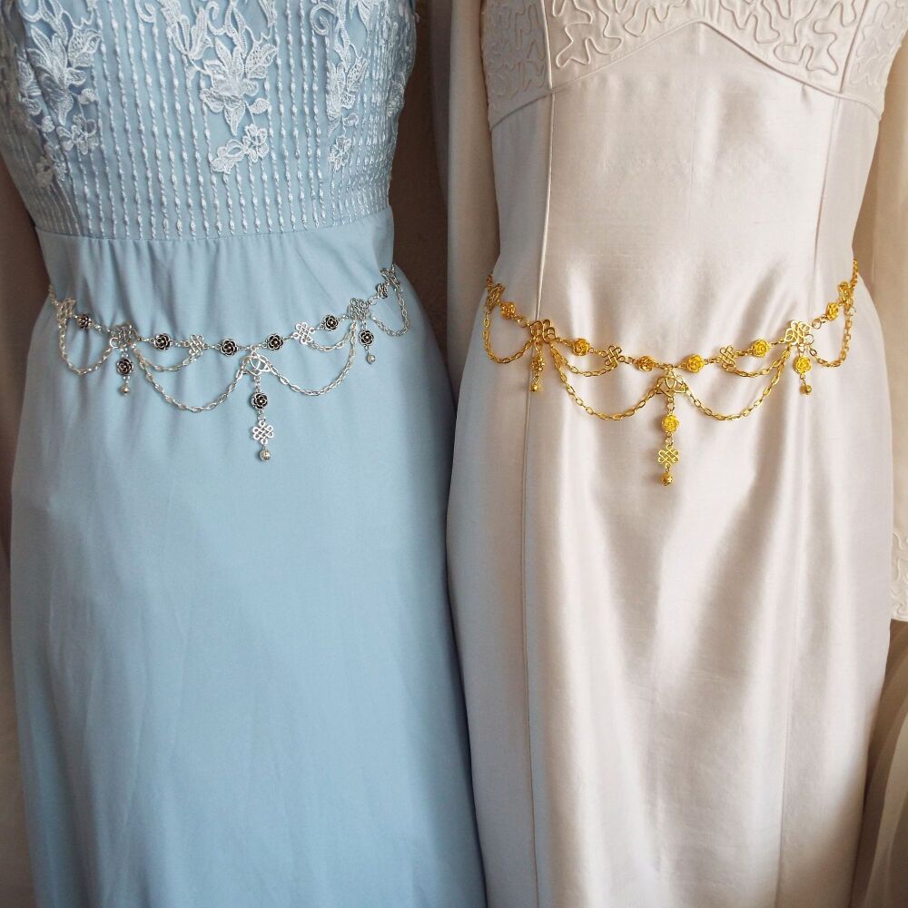 Hearts and Flowers Chain Belt, Silver or Gold