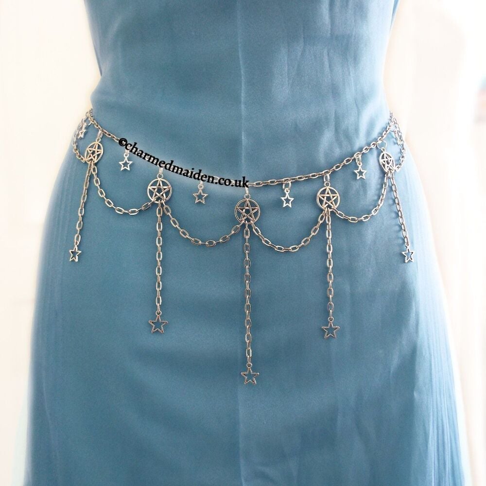 Silver Stars Pentacle Chain Belt