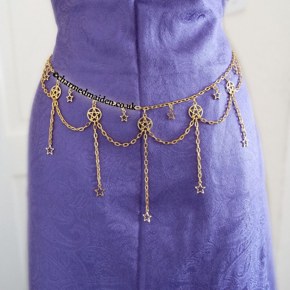 Gold Stars Pentagram Chain Belt