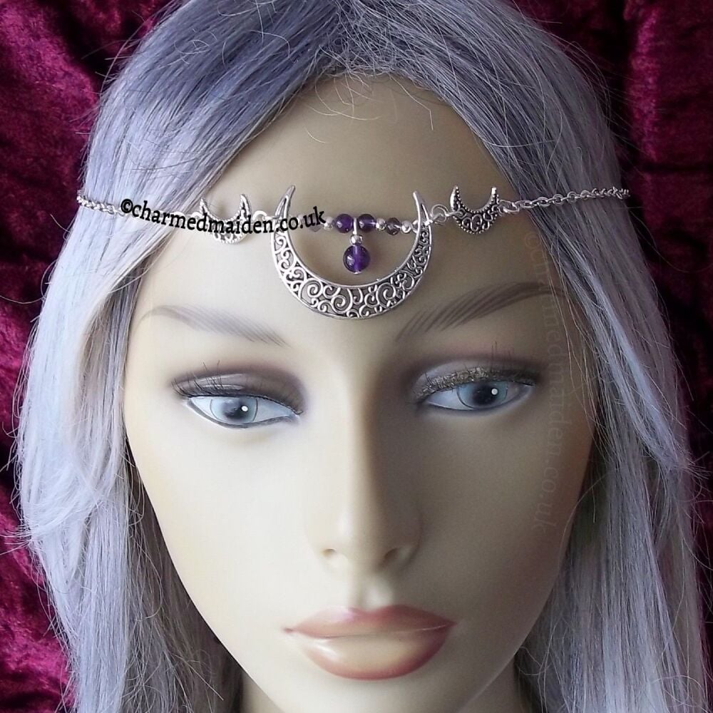 Triple Moon Head Chain, Various Gemstone Beads