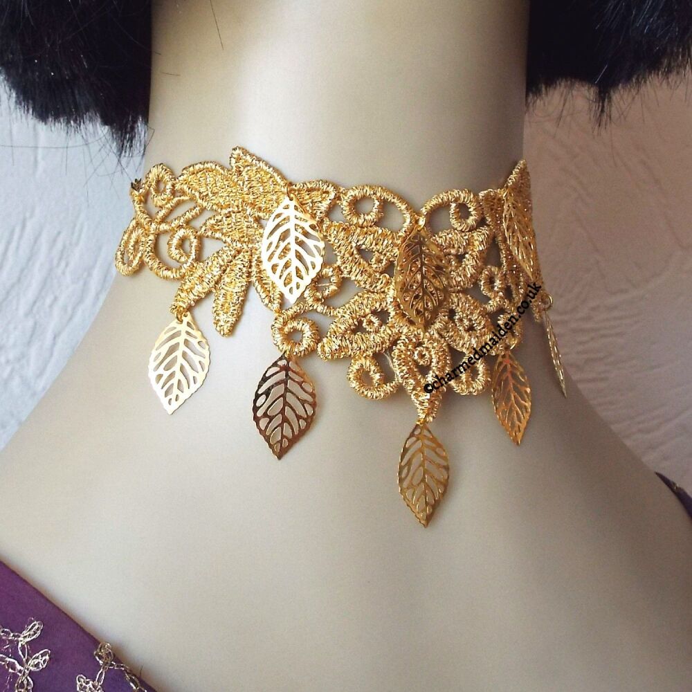 Gold Leaves Lace Choker Necklace