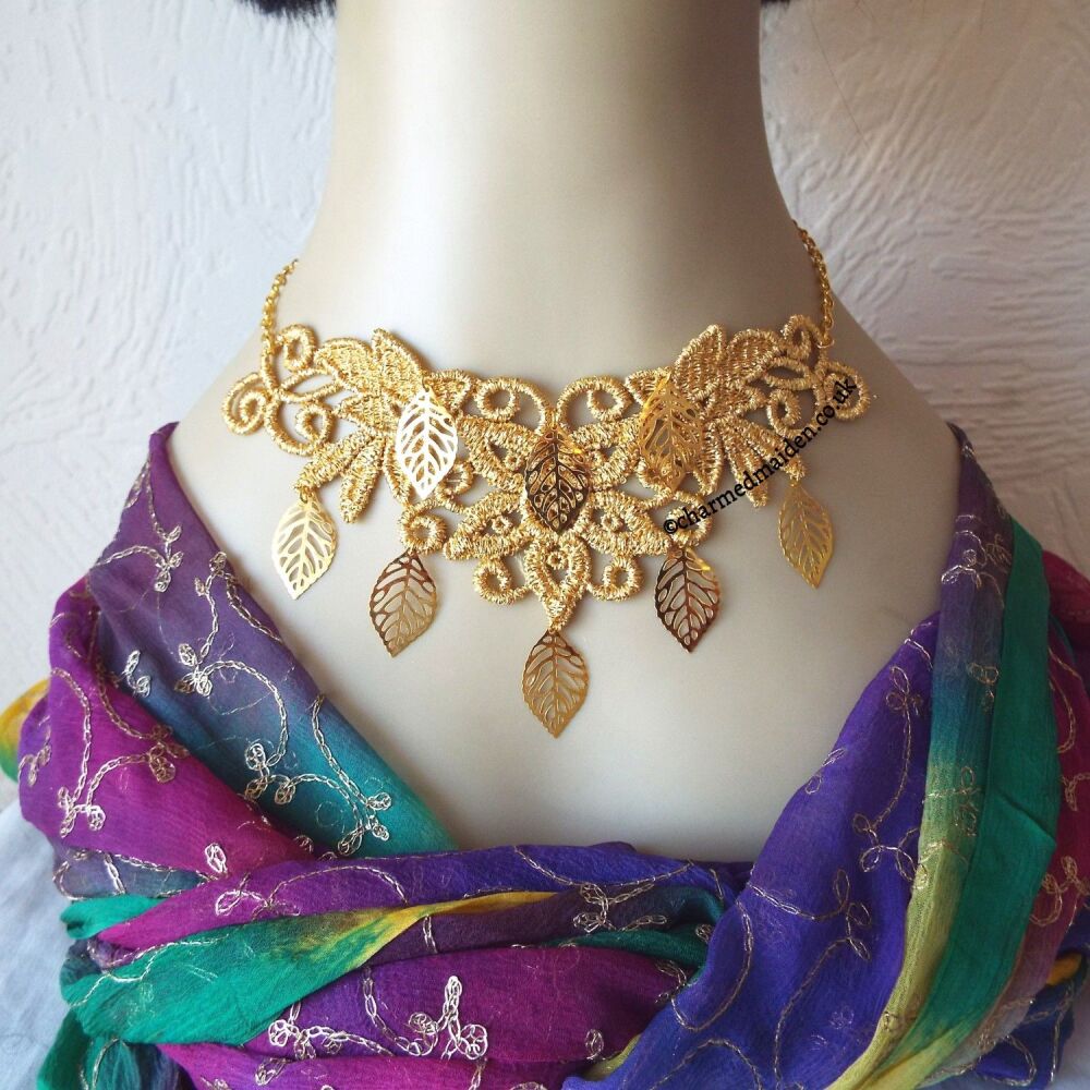 Gold Leaves Lace Choker Necklace