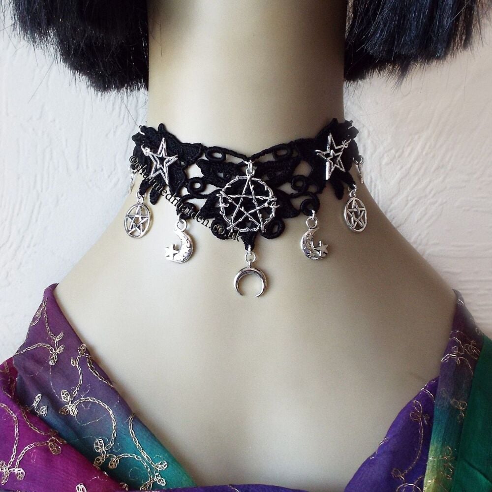 Black Lace Pentagram Moon Choker