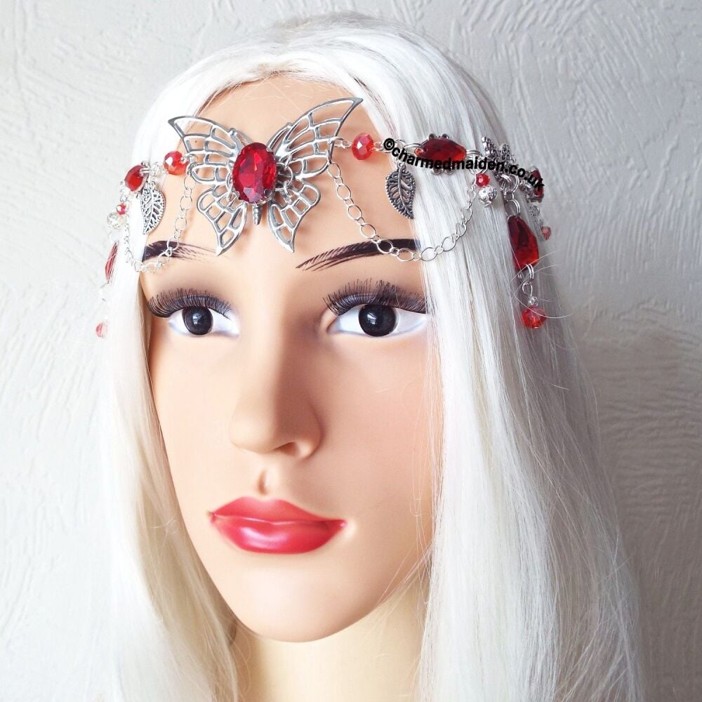 Red Butterfly Silver Elven Crown