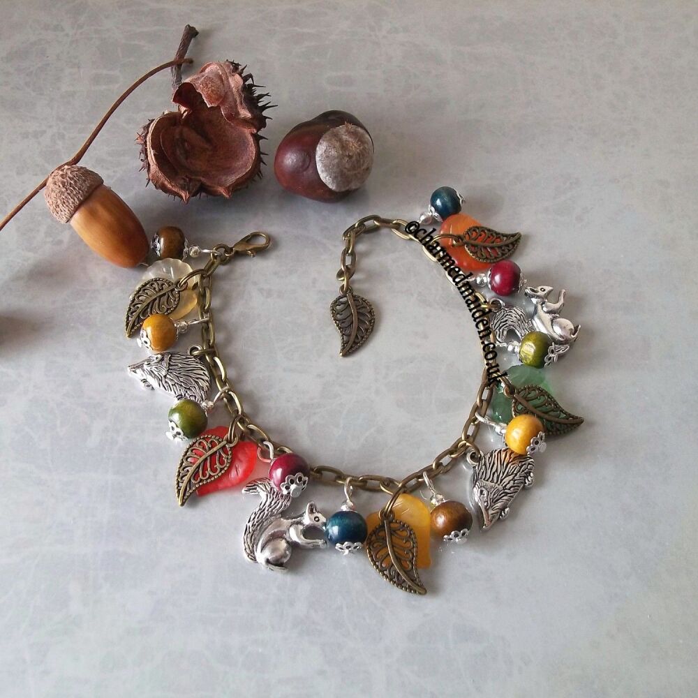 Hedgehog Squirrel Woodland Charm Bracelet
