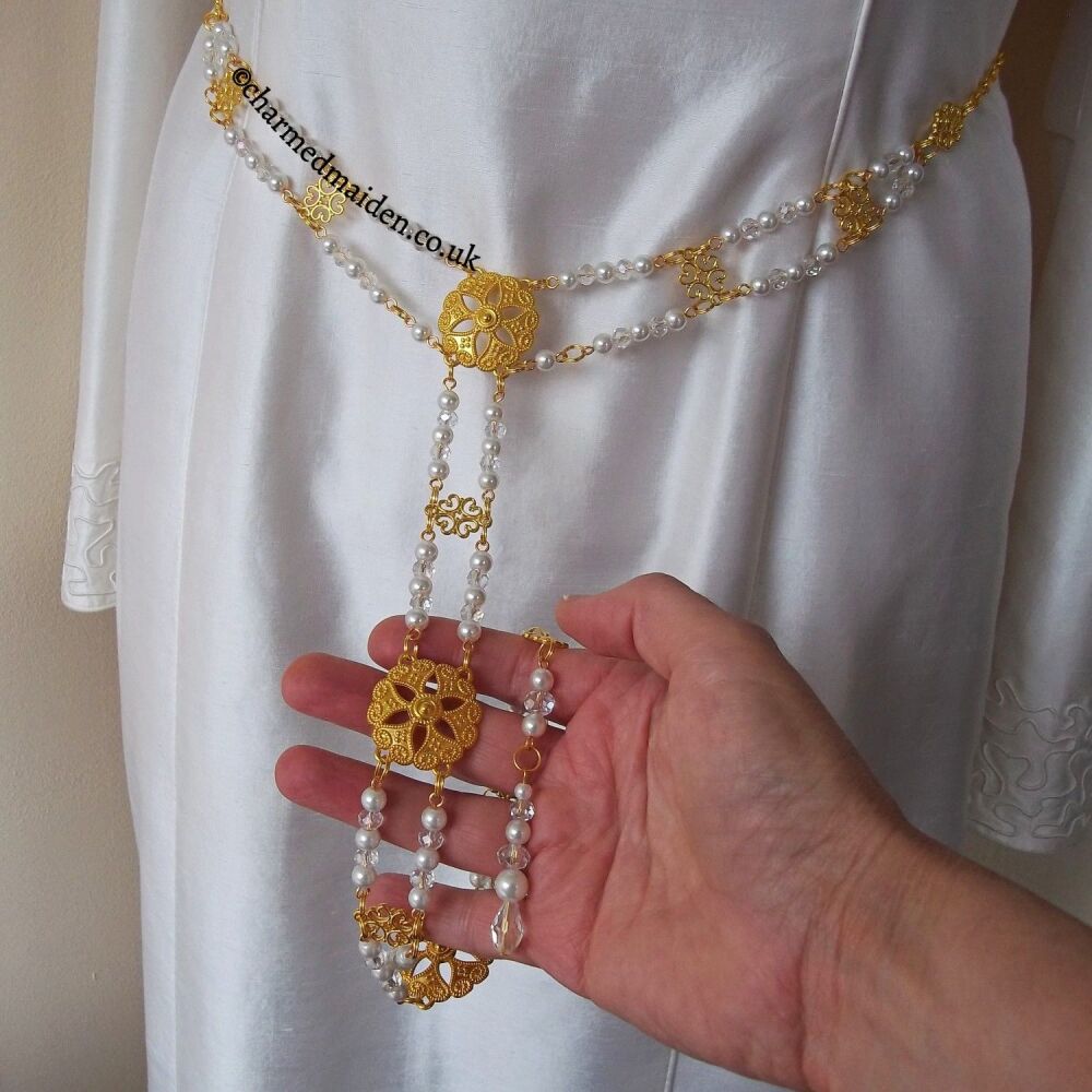 Golden Tudor Pearl Girdle Belt, 18 Adjustable Sizes