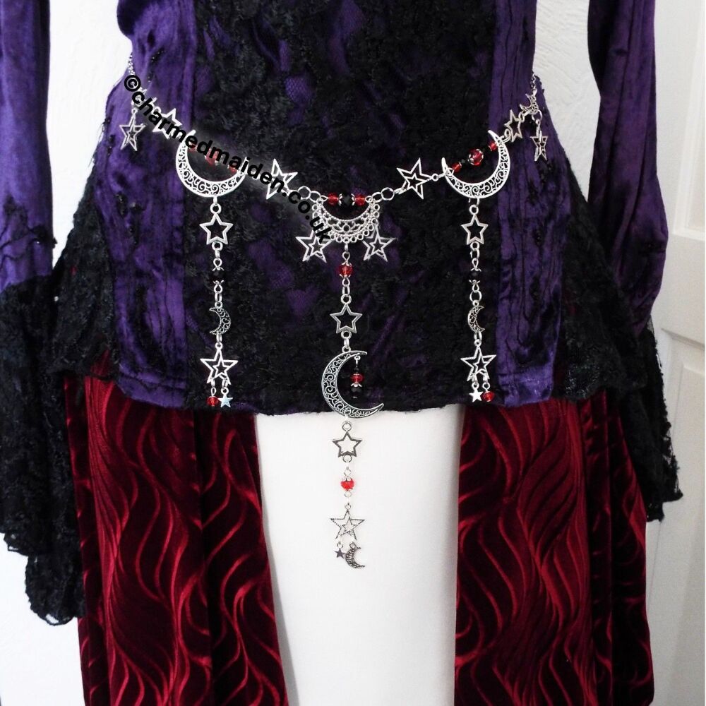 Gothic Moon and Stars Girdle Belt, 18 Adjustable Sizes