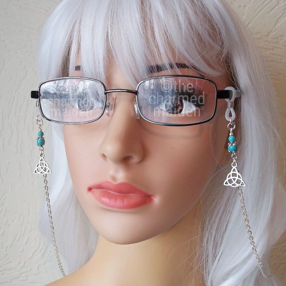 Celtic Knot Glasses Chain, Various Gemstone Beads and Styles