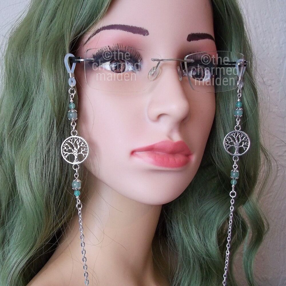 Tree of Life Beaded Glasses Chain, Various Gemstone Beads and Styles