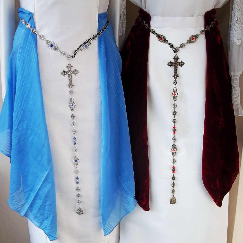 Medieval Cross Girdle Belt in Bronze or Silver and Various Bead Colour Options