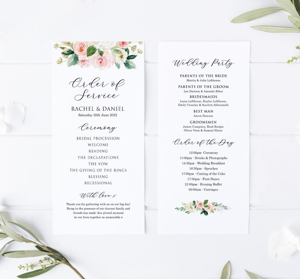 Blush Pink Order of Service Card