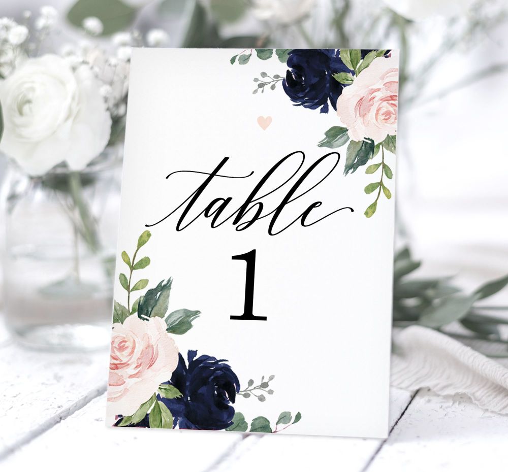 Blush & Navy Table Numbers