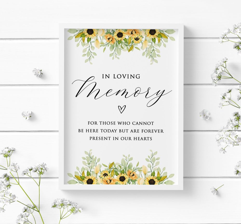 Pretty Sunflower In Loving Memory Sign