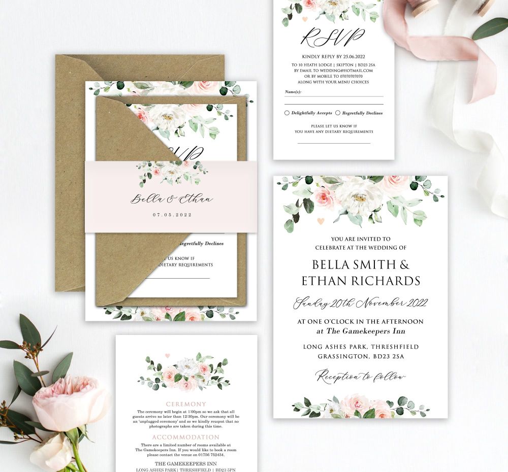 Blush & Eucalyptus Wedding Invitation Sample