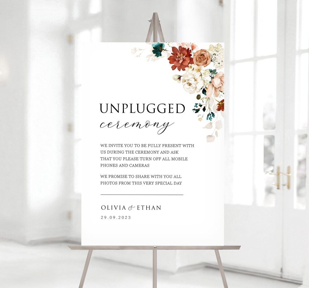 Rust & Teal Unplugged Ceremony Sign
