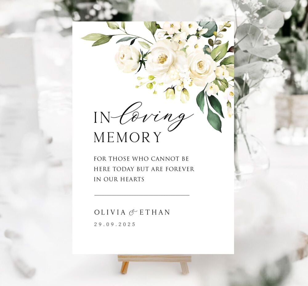 White Florals & Botanicals In Loving Memory Sign