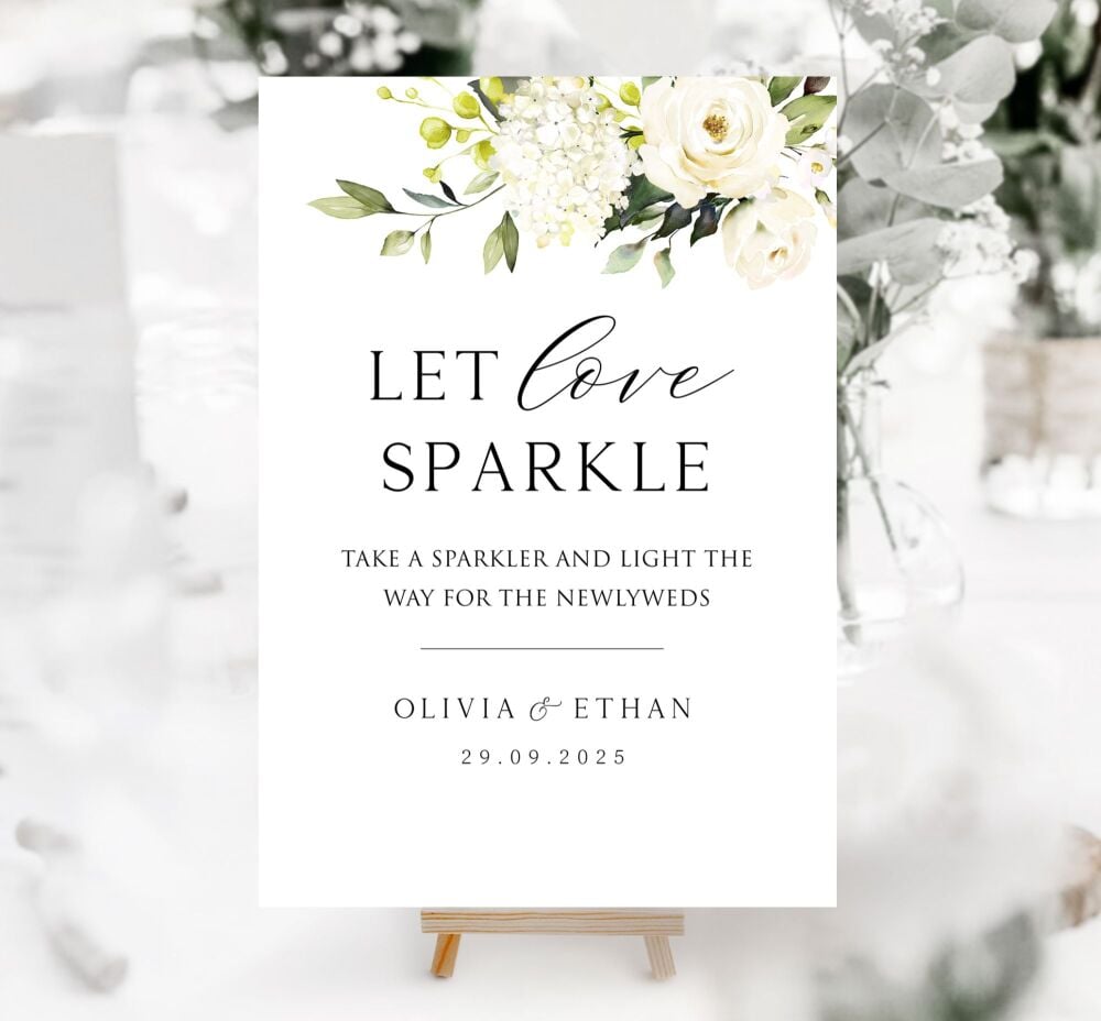 White Florals & Botanicals Let Love Sparkle Sign