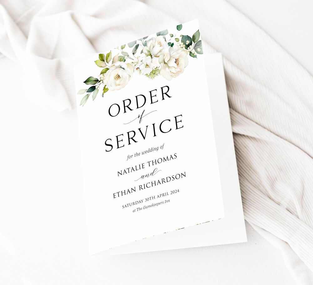 White Florals & Botanicals Order of Service Booklet