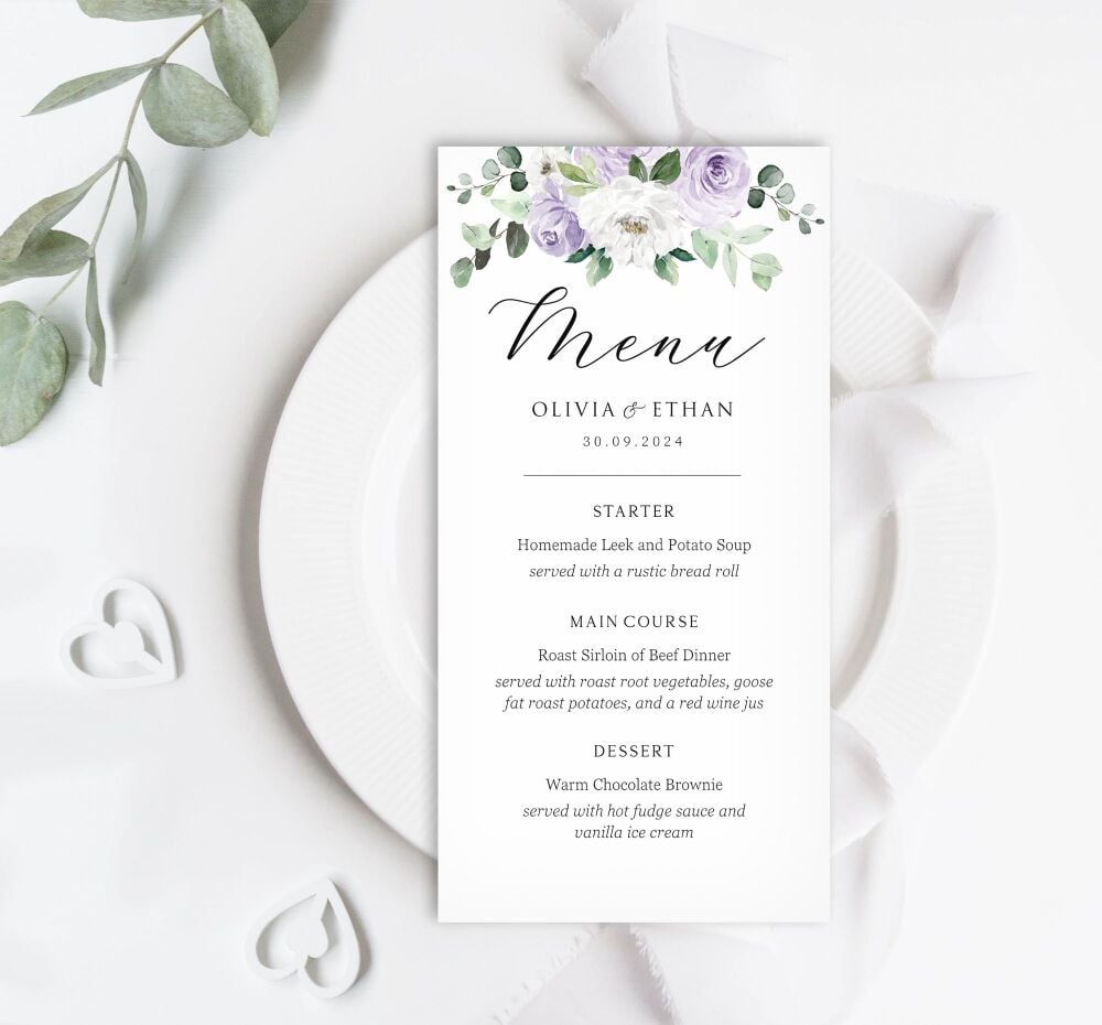 Lilac Florals & Eucalyptus Menu