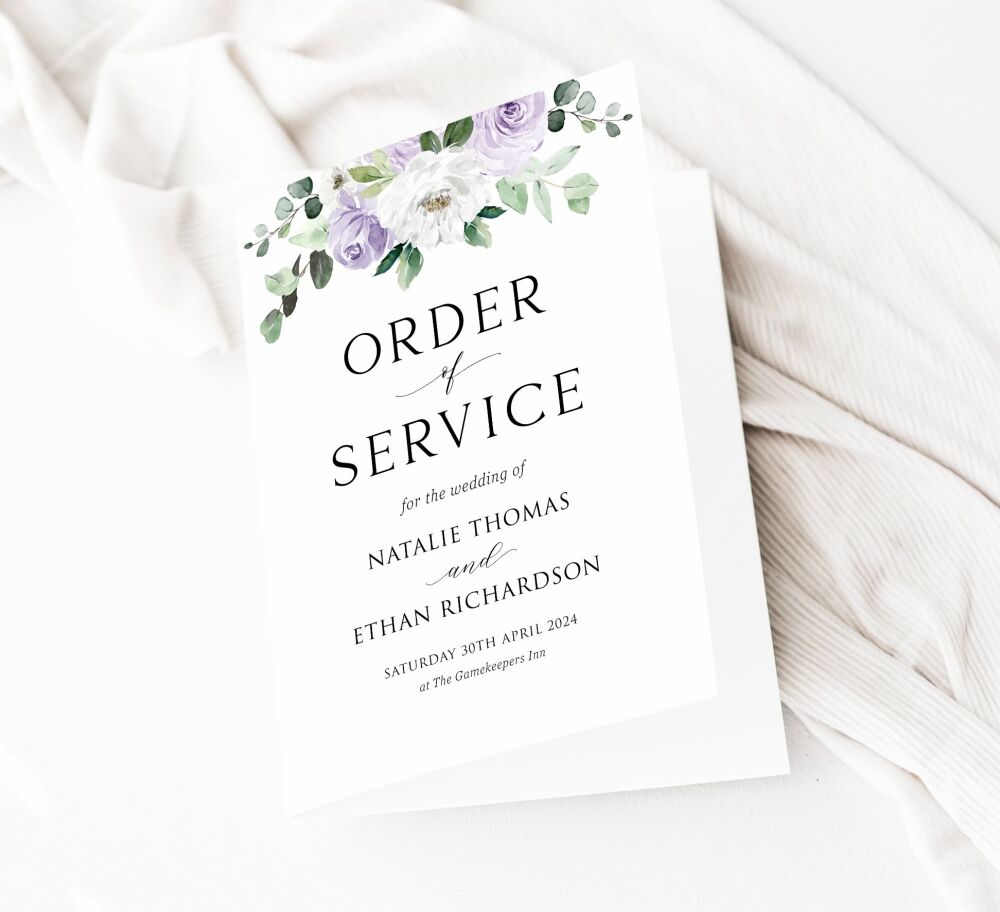 Lilac Florals & Eucalyptus Order of Service Booklet