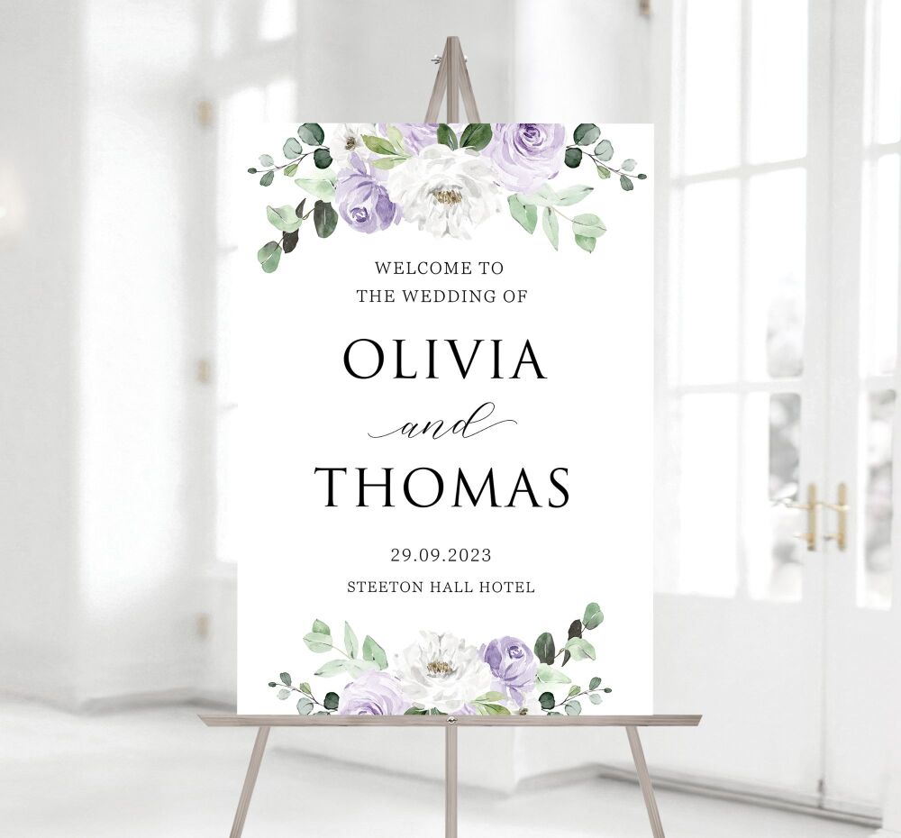 Lilac Florals & Eucalyptus Welcome To Our Wedding Sign