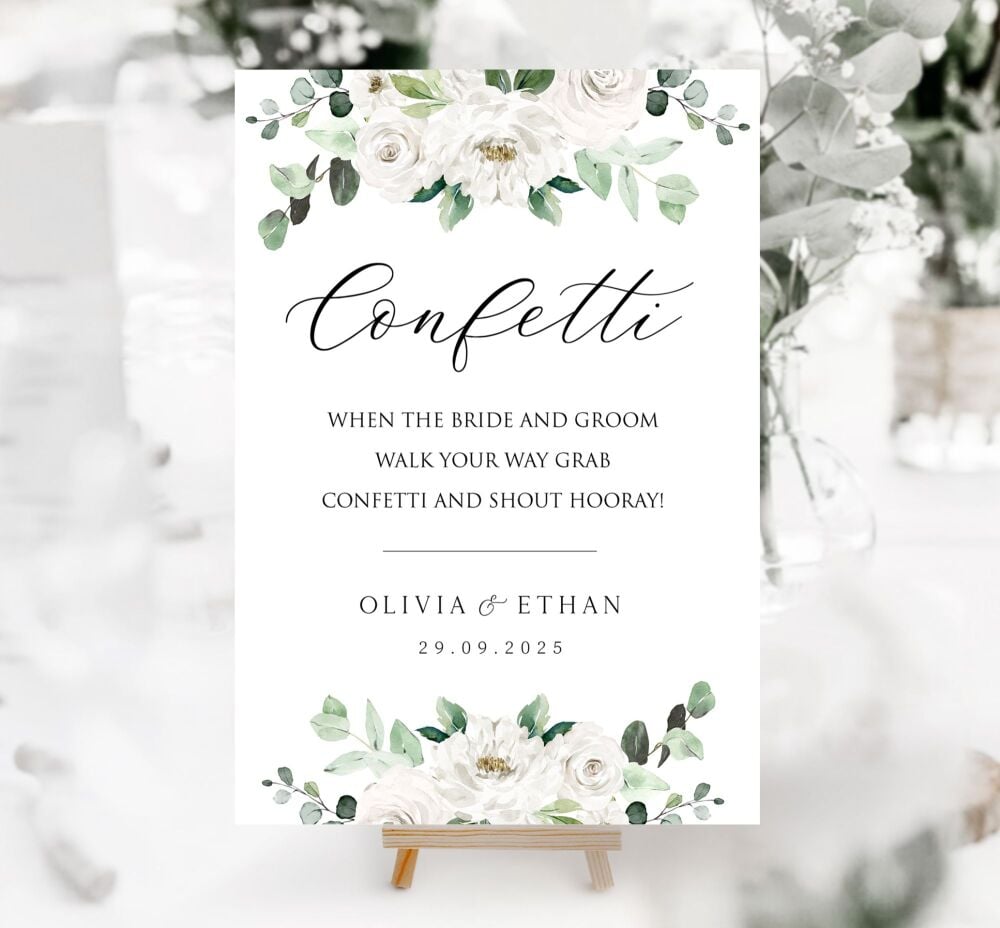 Sage & White Floral Confetti Sign