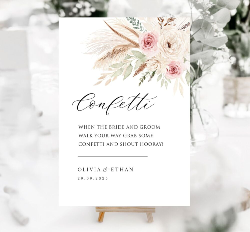 Pampas Grass & Blush Florals Confetti Sign