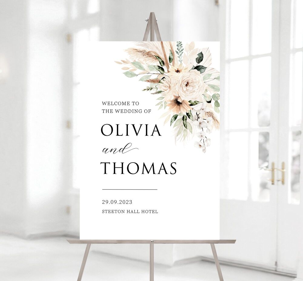 Dried Florals & Pampass Grass Welcome To Our Wedding Sign